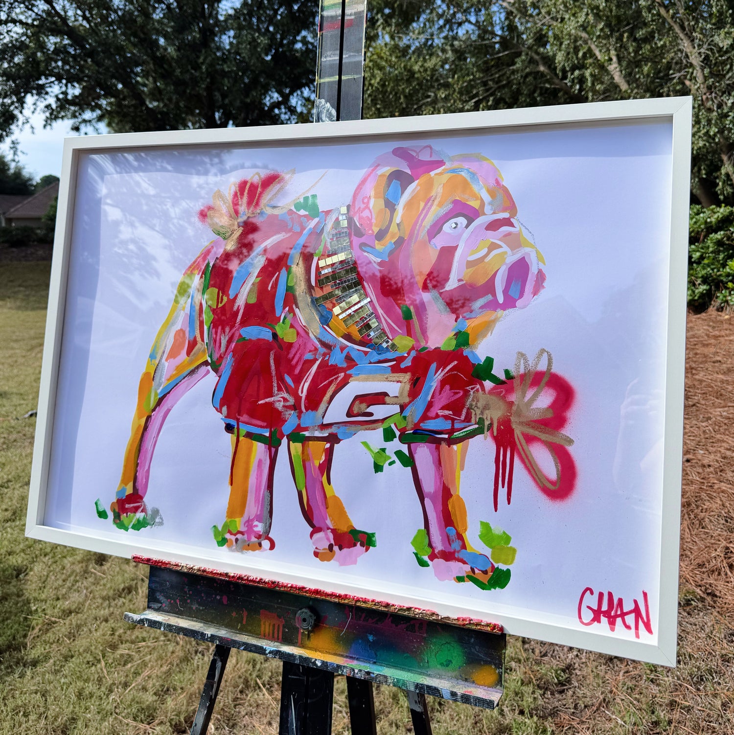 24"x36" Framed Embellished Dawg