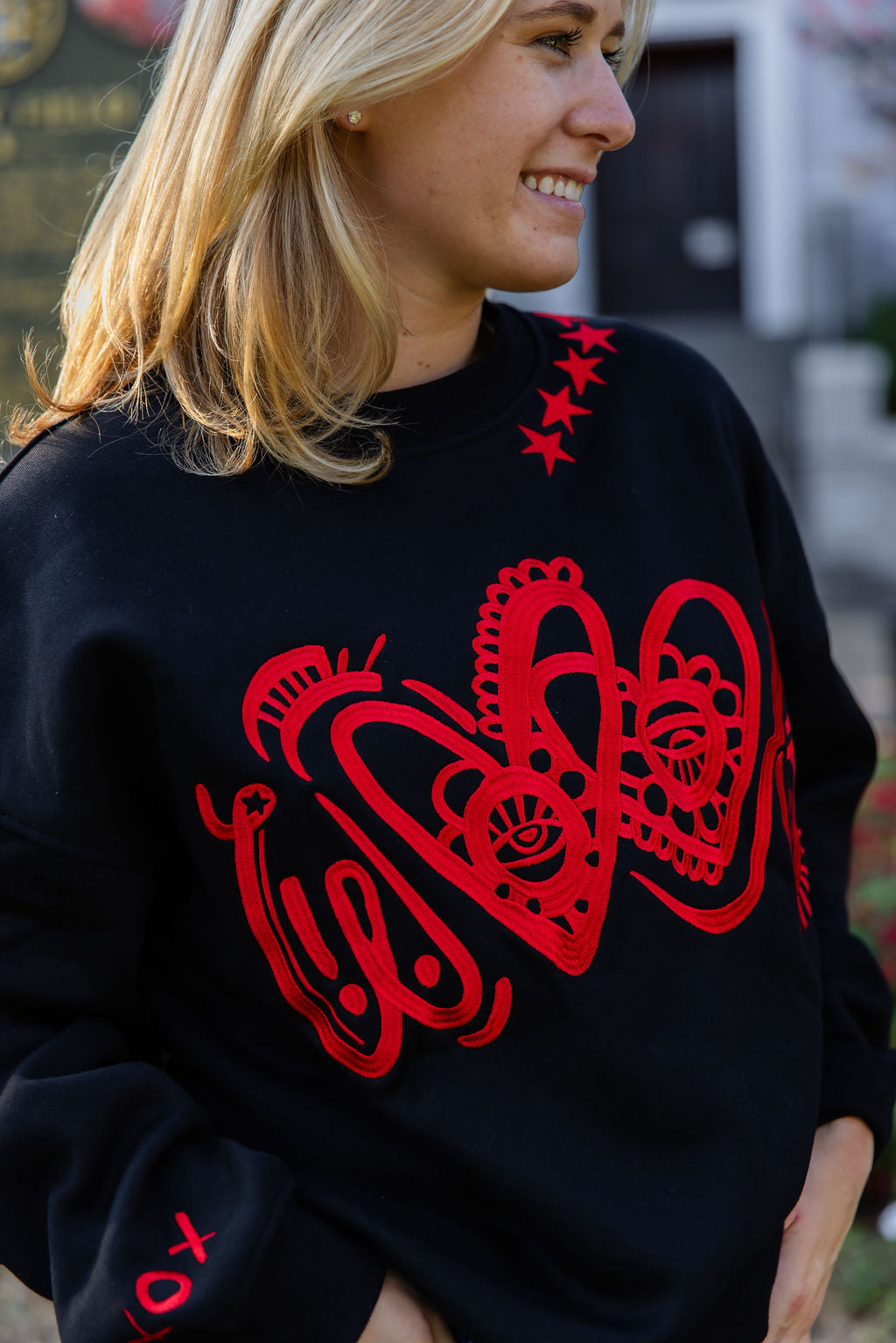 Embroidered Black Woof Crewneck