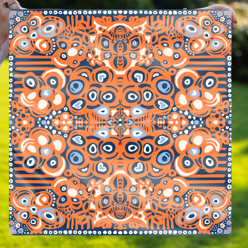 Orange and Navy Football Floral Chandana