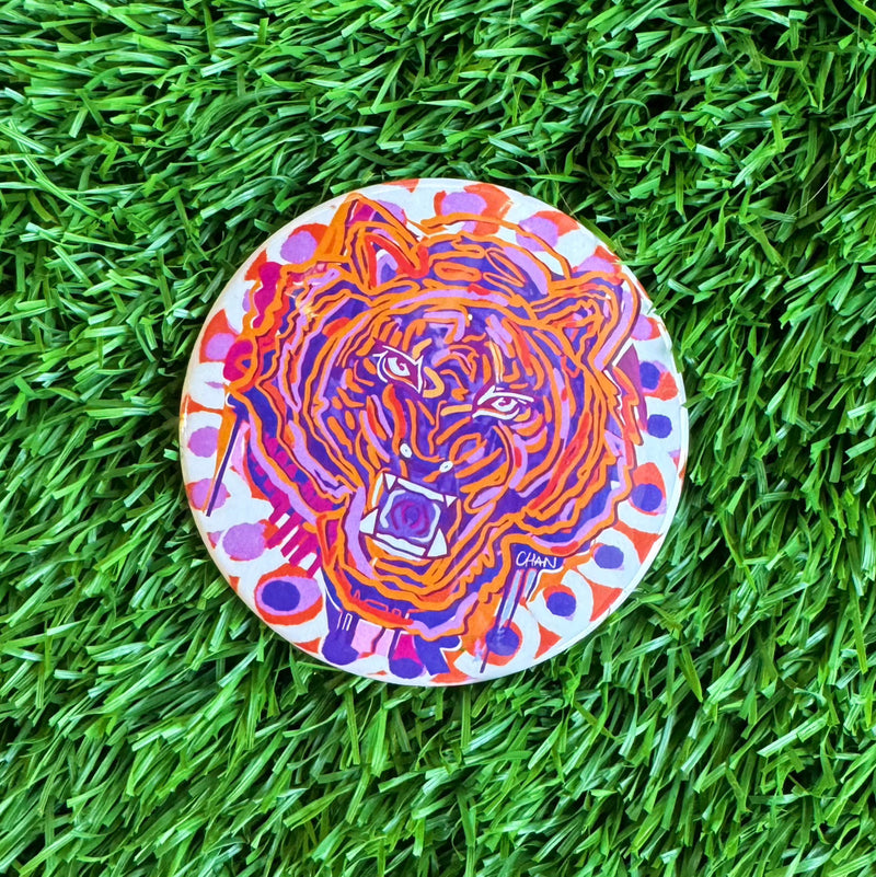 Purple and Orange Tiger Button