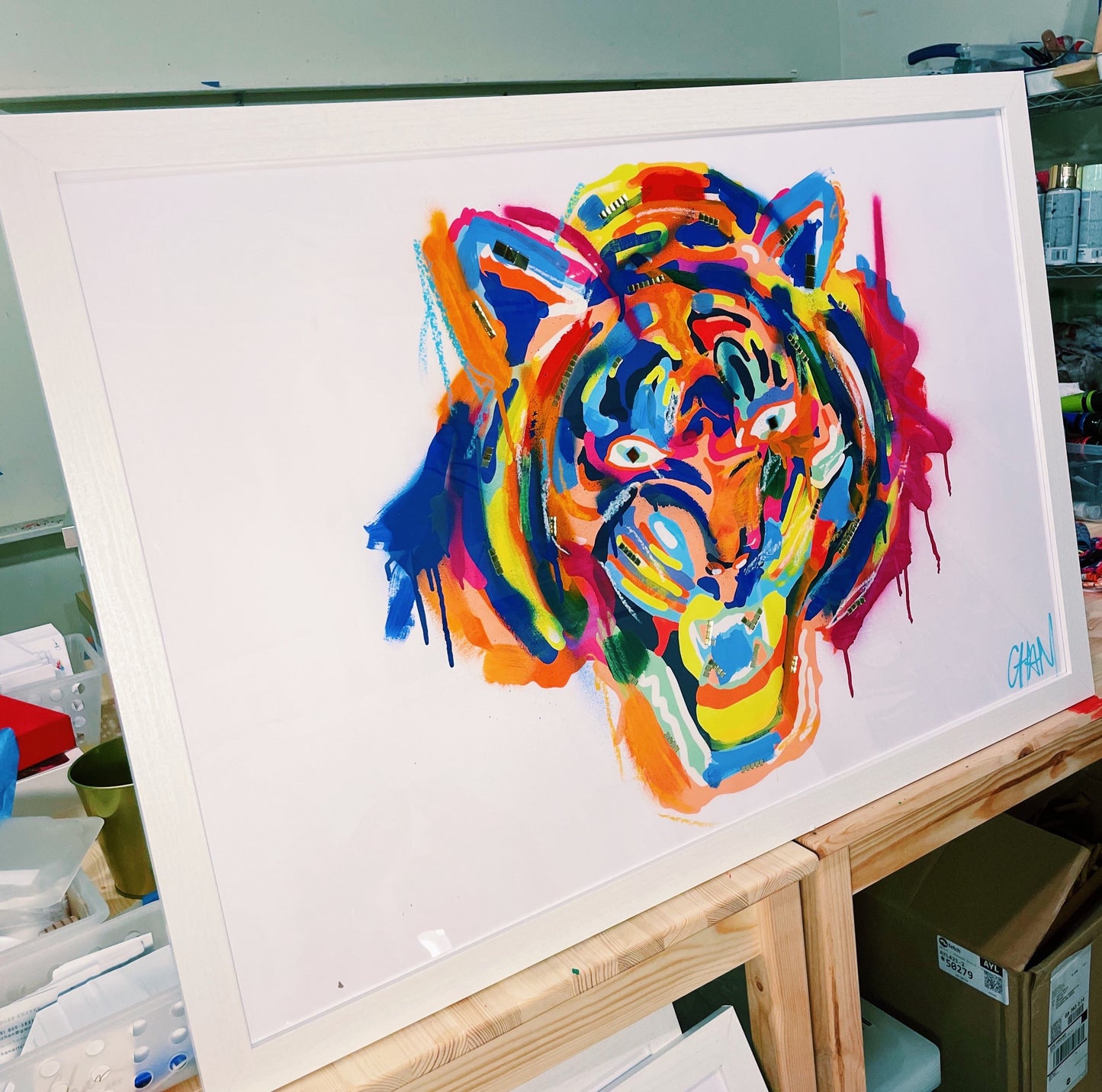Custom 24"x36" Framed Embellished Classic Tiger #3