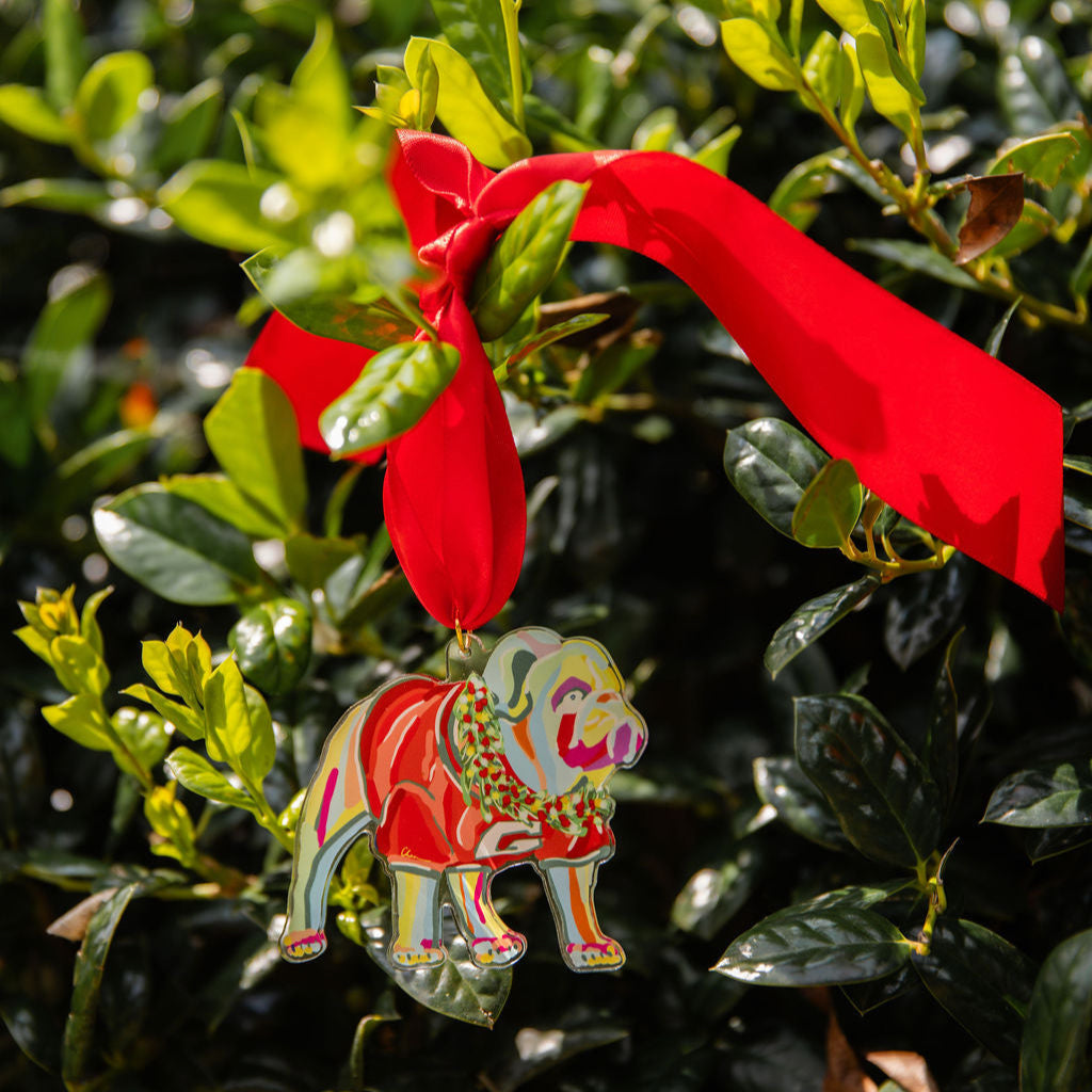 Red Bow Bulldog Acrylic Ornament