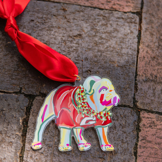 Red Bow Bulldog Acrylic Ornament