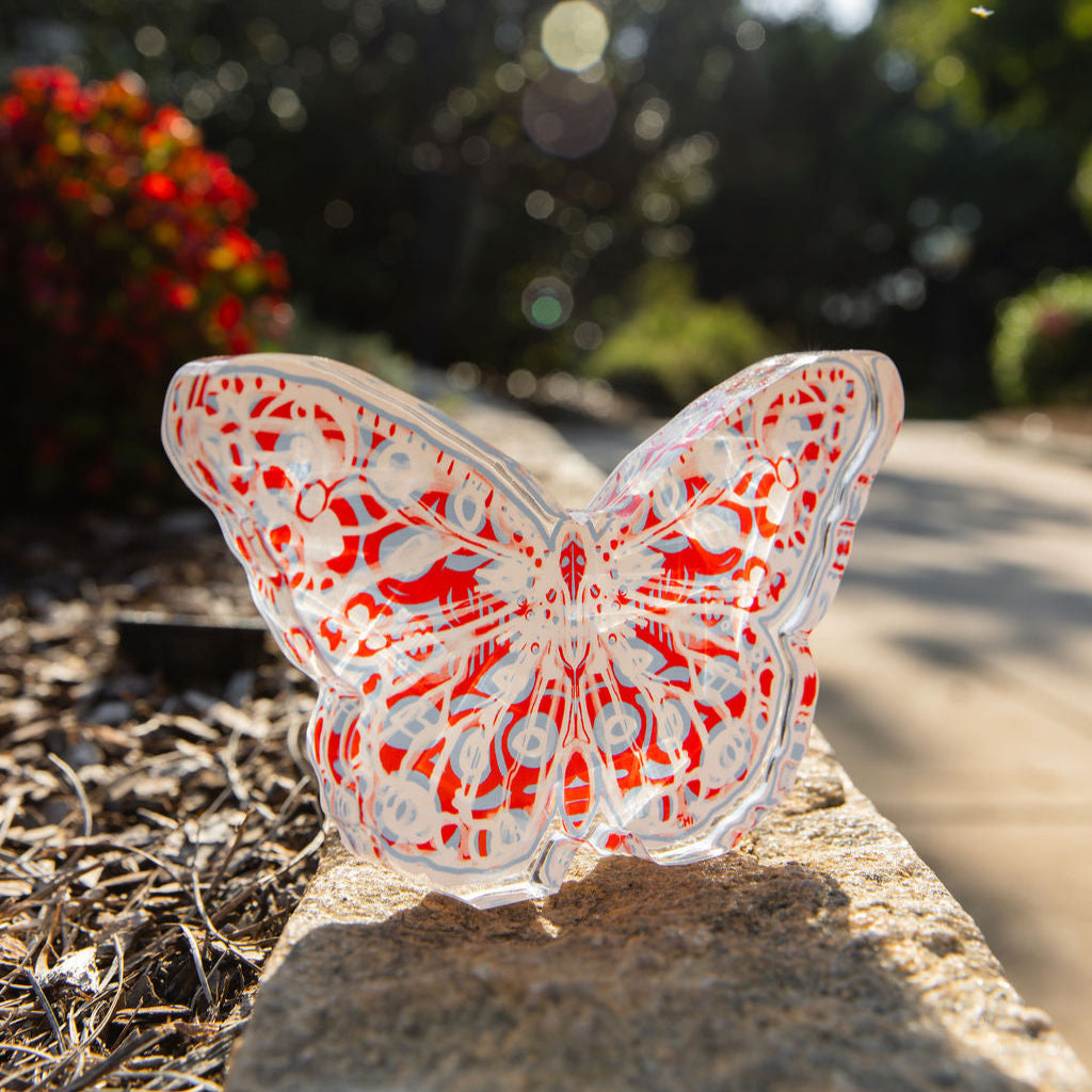 In Bloom: Red and Blue Acrylic Butterfly
