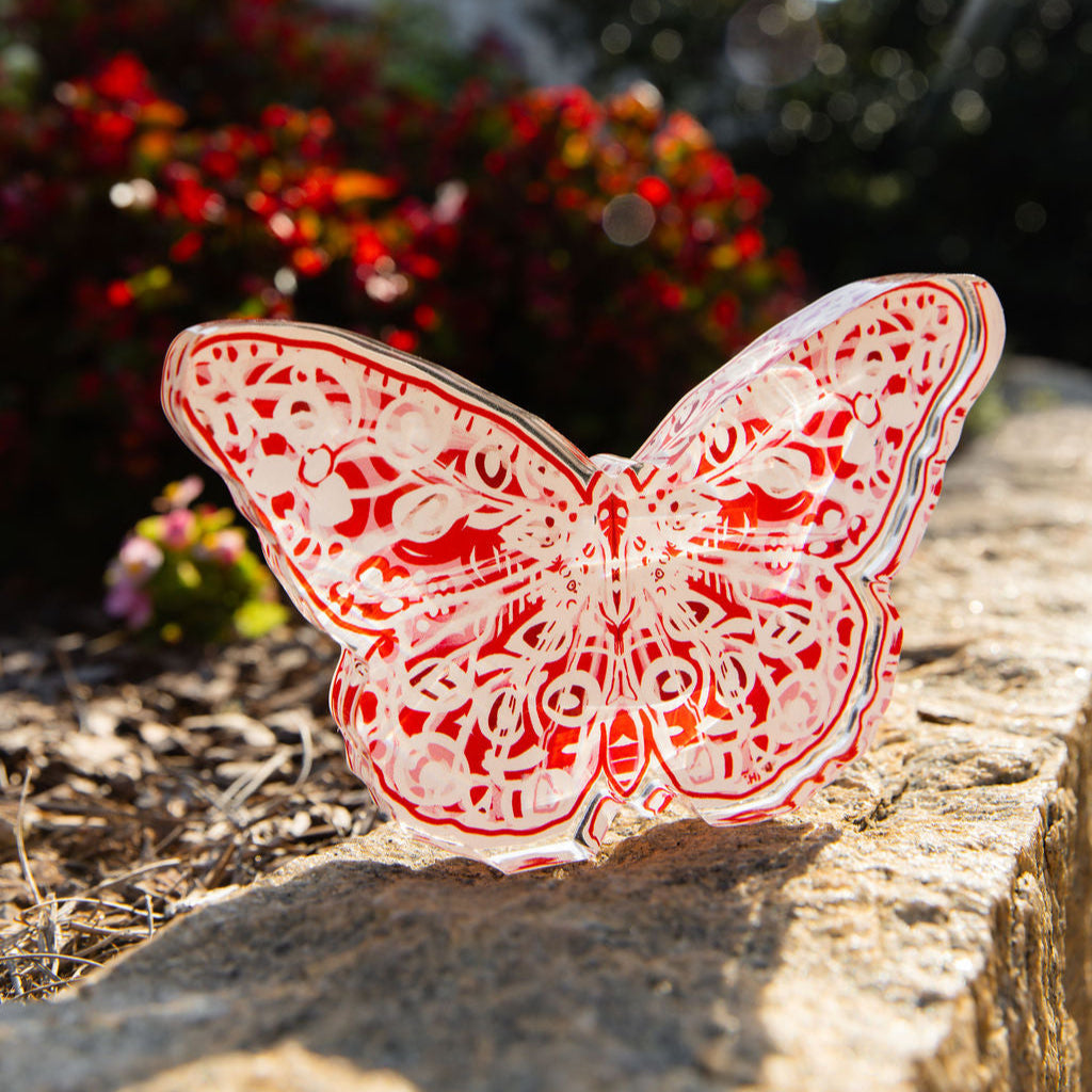 In Bloom: Deep Red and White Butterfly