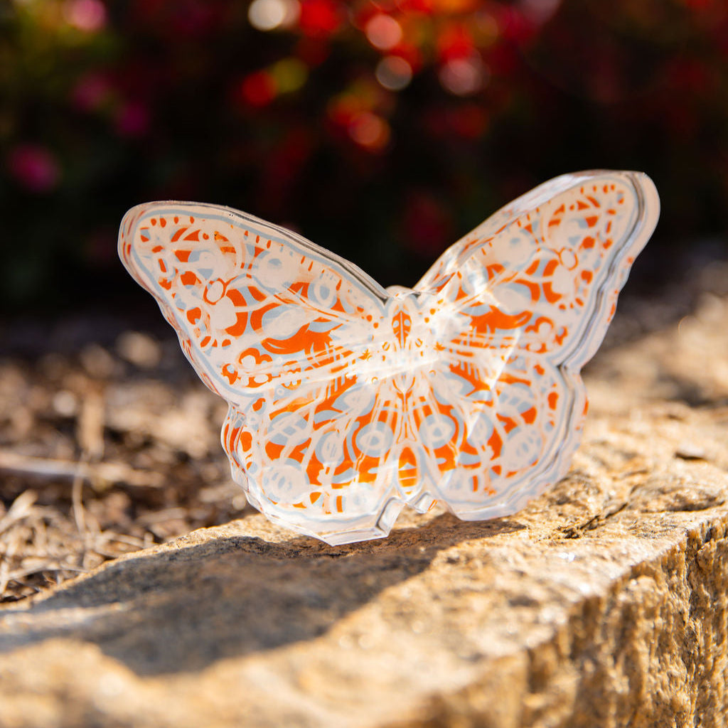 In Bloom: Orange and Blue Acrylic Butterfly