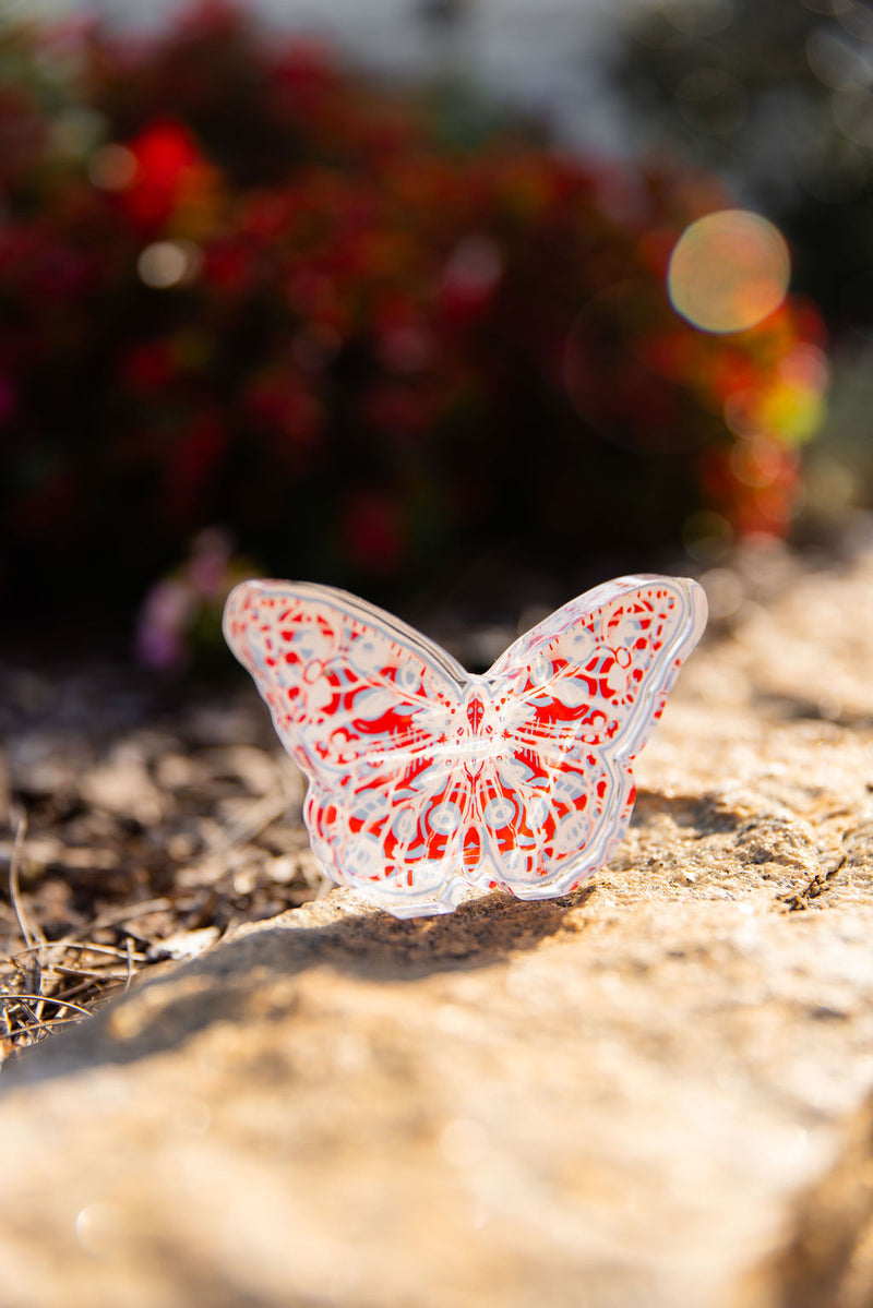 In Bloom: Red and Blue Acrylic Butterfly