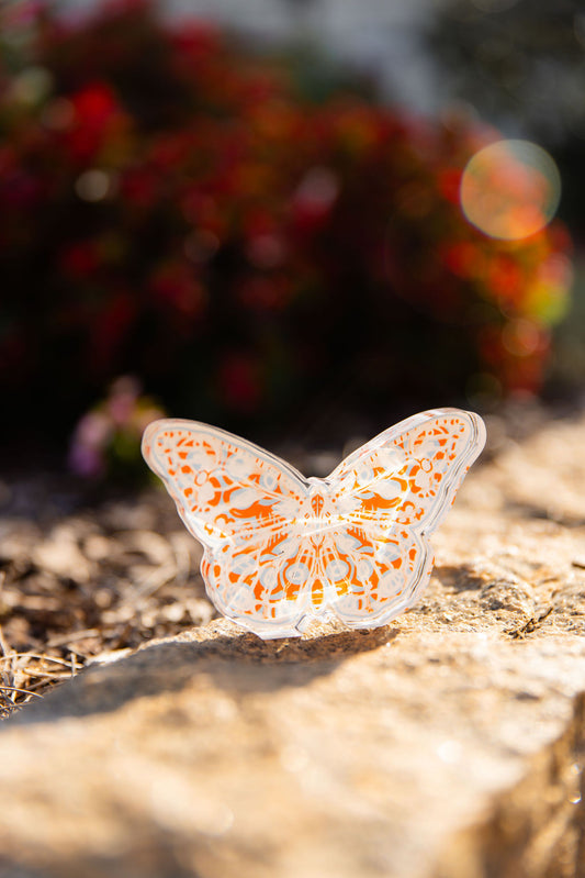 In Bloom: Orange and Blue Acrylic Butterfly