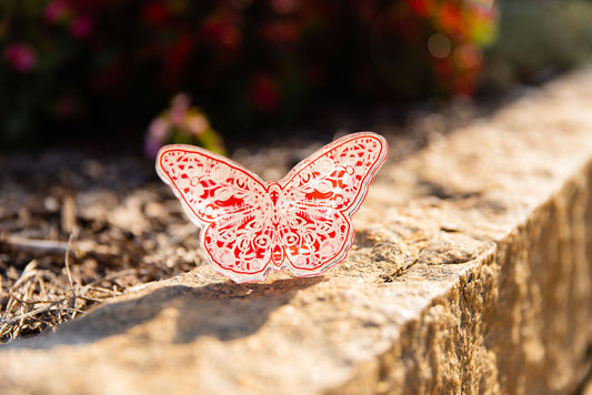 In Bloom: Deep Red and White Butterfly