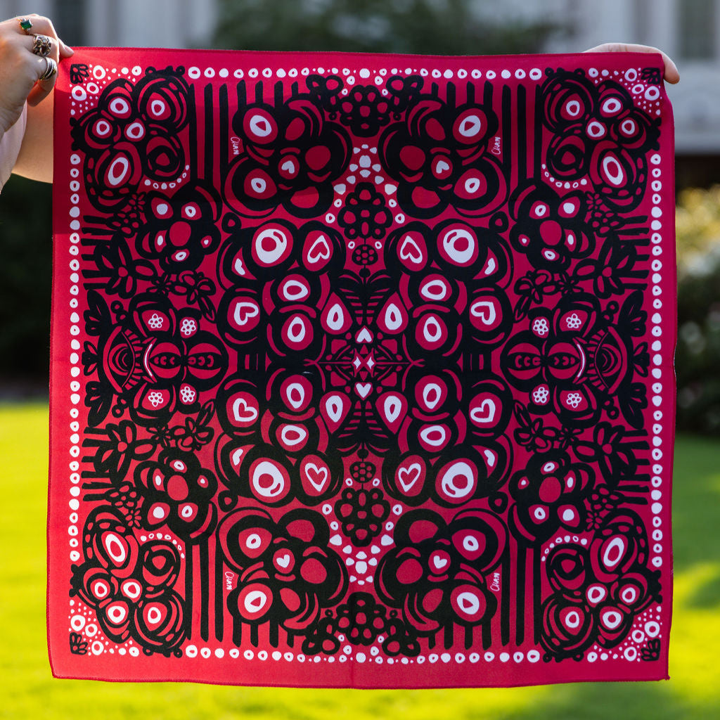 Deep Red and Black Football Floral Chandana