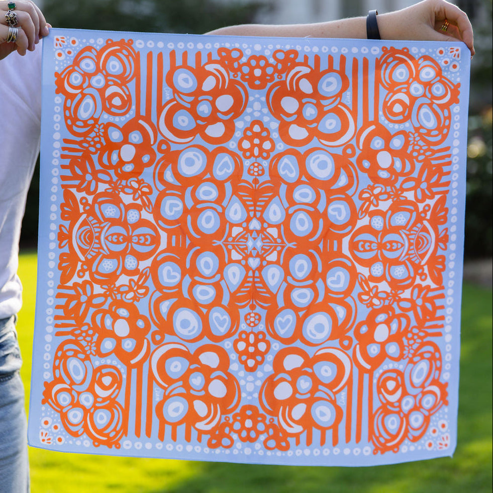 Light Blue and Orange Football Floral Chandana
