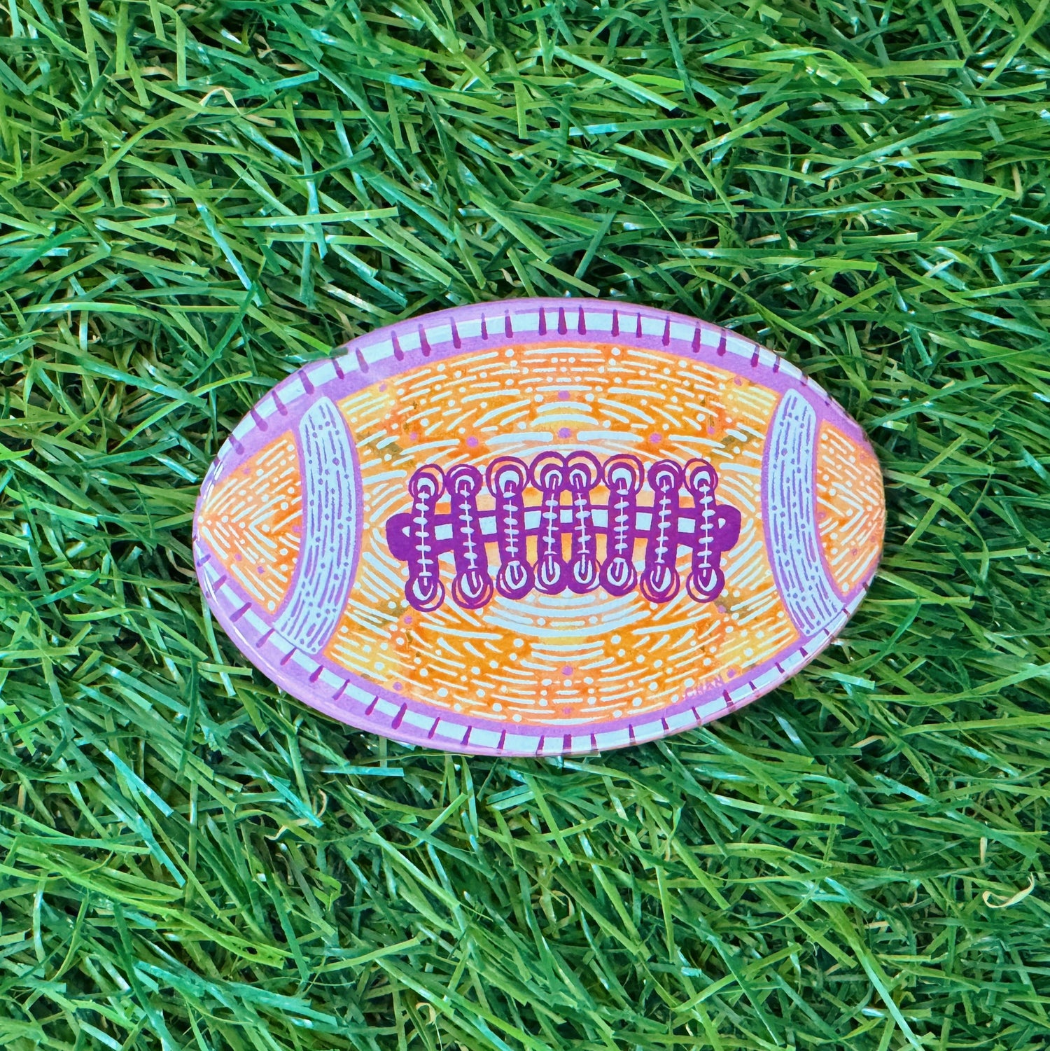 Purple and Yellow Football Button