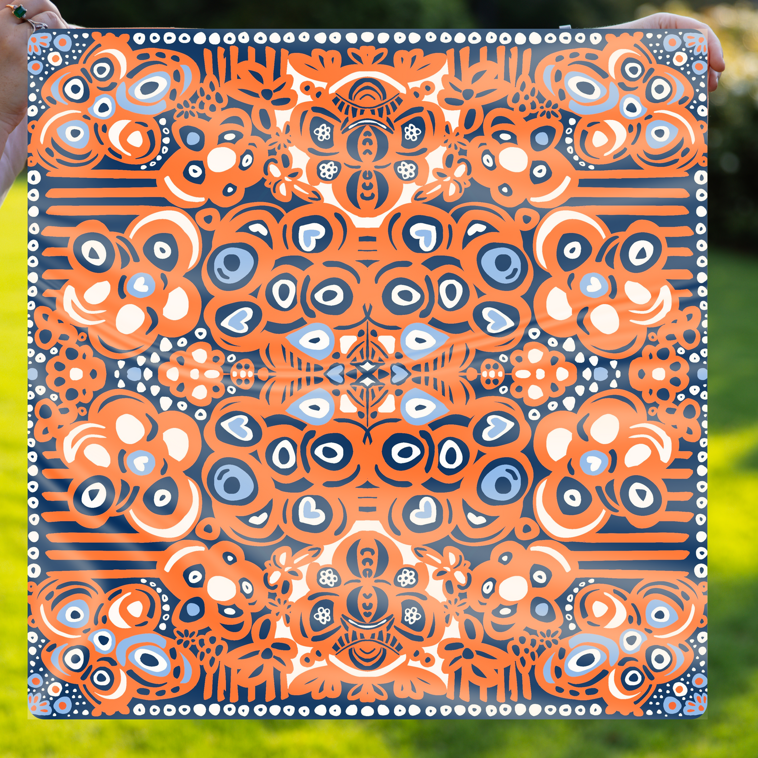 Orange and Navy Football Floral Chandana