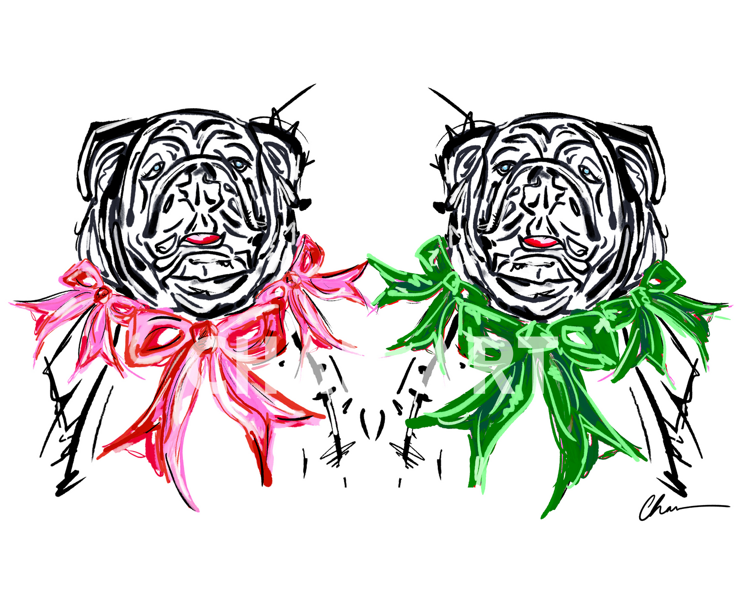 Holiday Bulldawgs in Bows Print