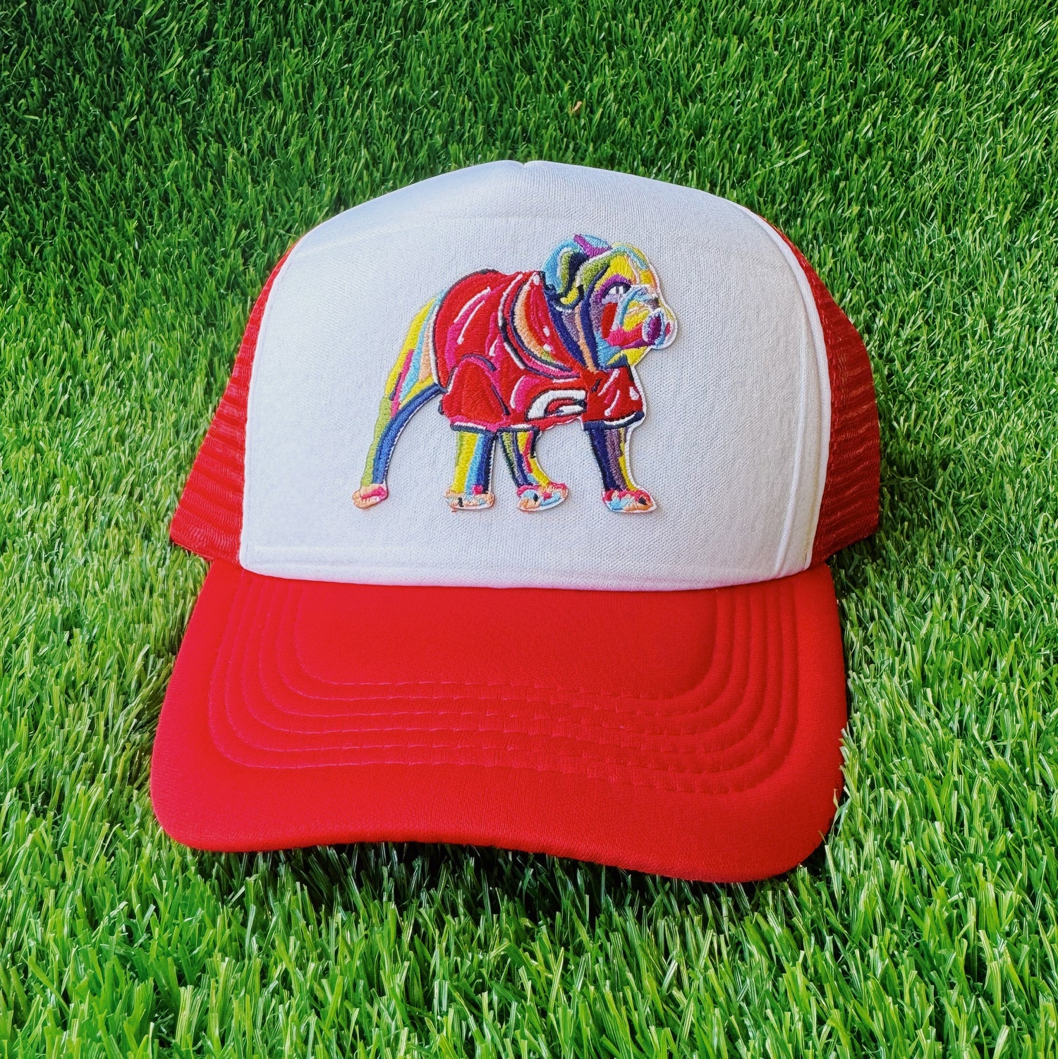 Red Embroidered Patch Dawg Trucker Hat