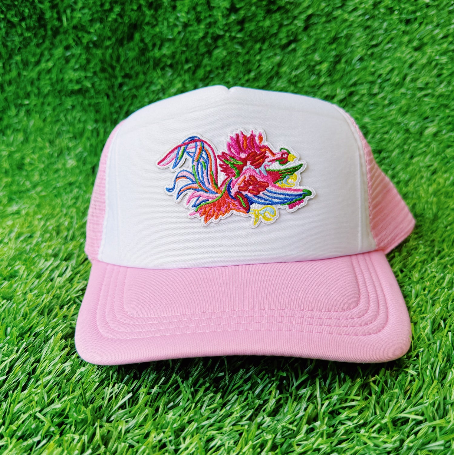 Pink Embroidered Patch Gamecock Trucker Hat